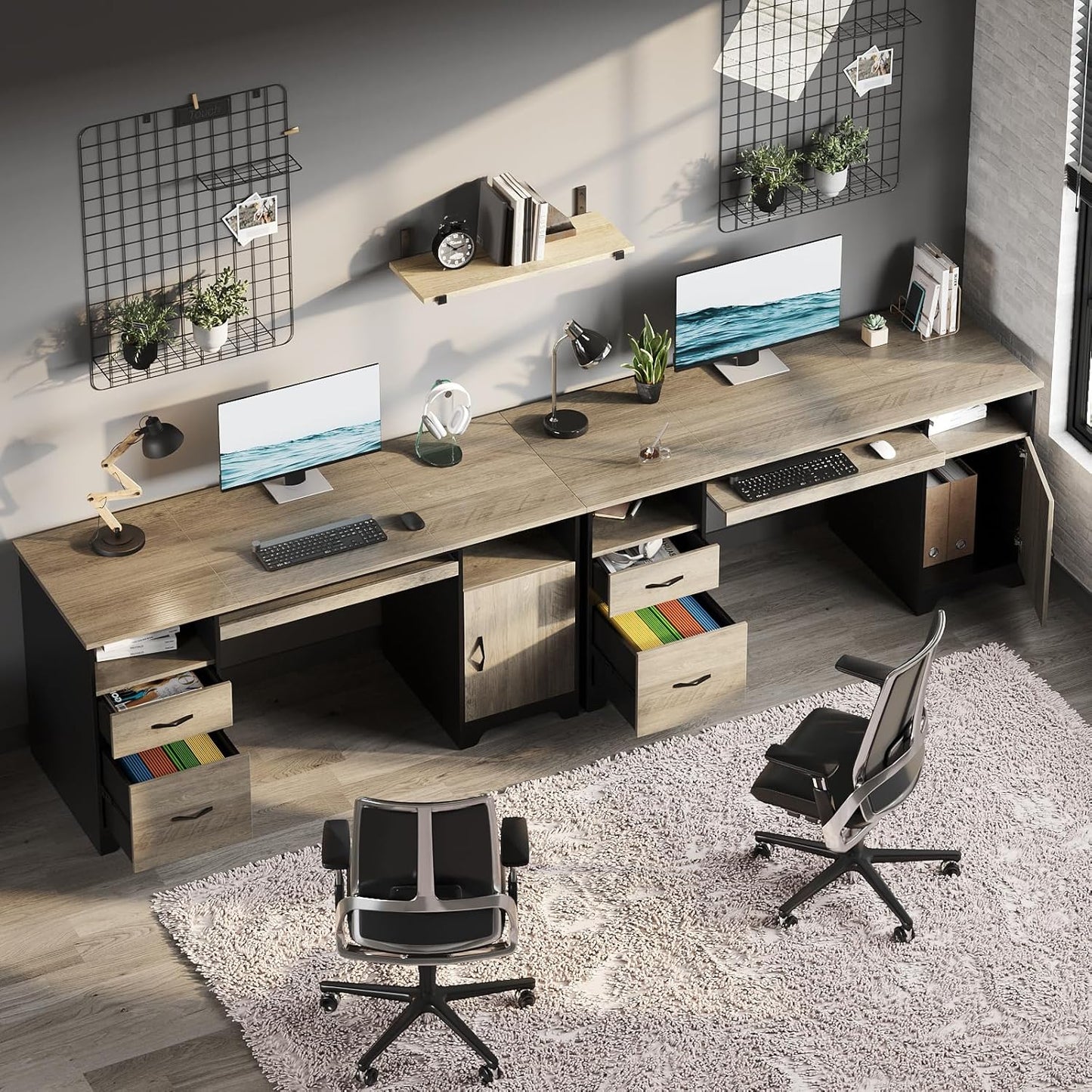 COMFYLIX 59” Computer Desk with Storage Cabinet, Industrial Wood Desk with File Drawer for Home Office & Studio, Gray