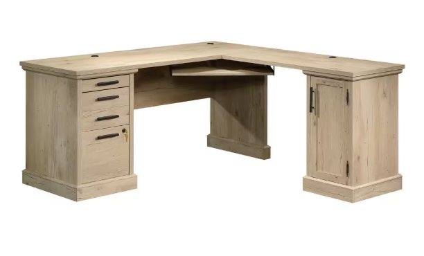 COMFYLIX 65.118 in. Prime Oak Wood L-Shaped Desk with Keyboard Tray